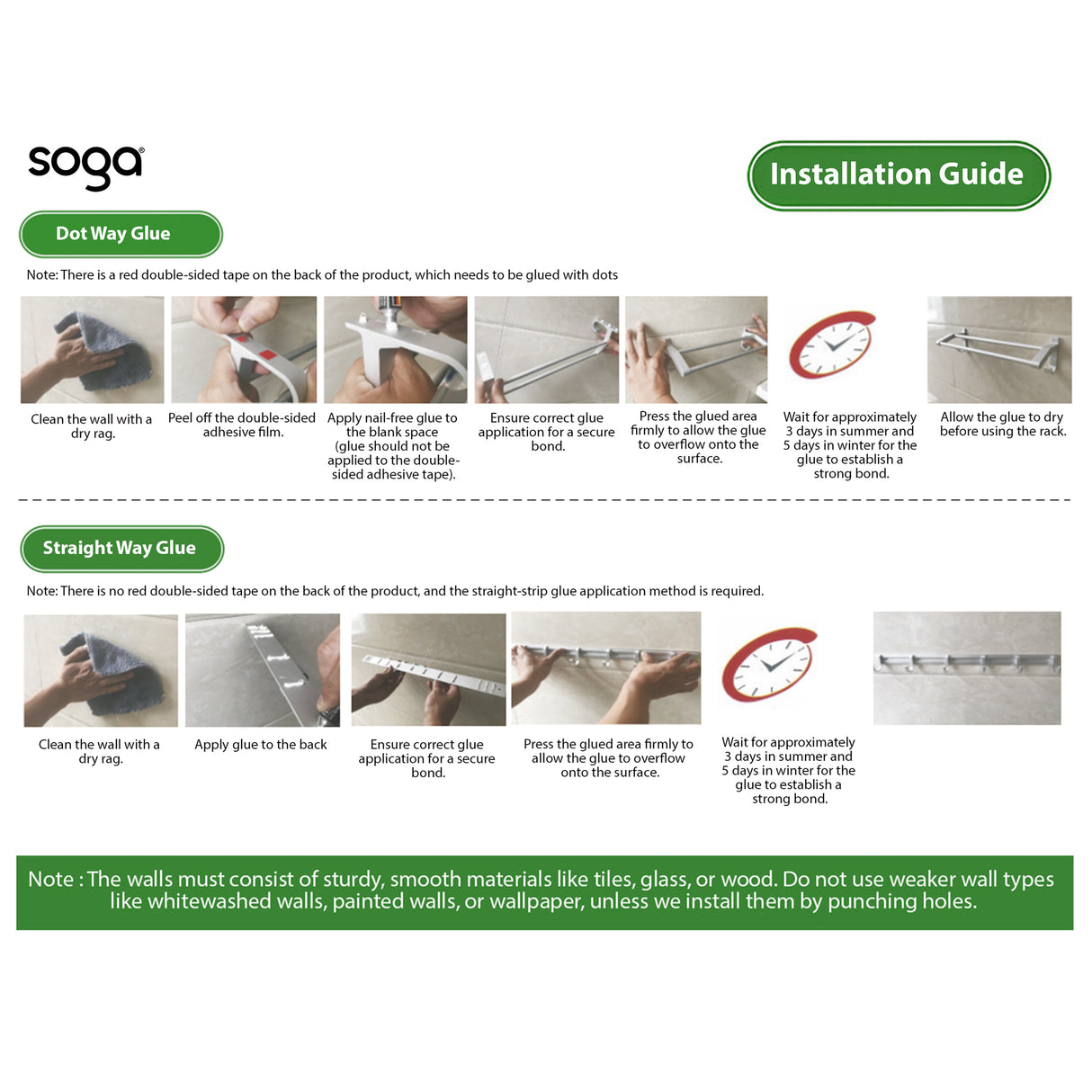 SOGA 52cm White Wall-Mounted Double Pole Towel Holder Bathroom Organiser Rail Hanger with Hooks - Cafe Supply