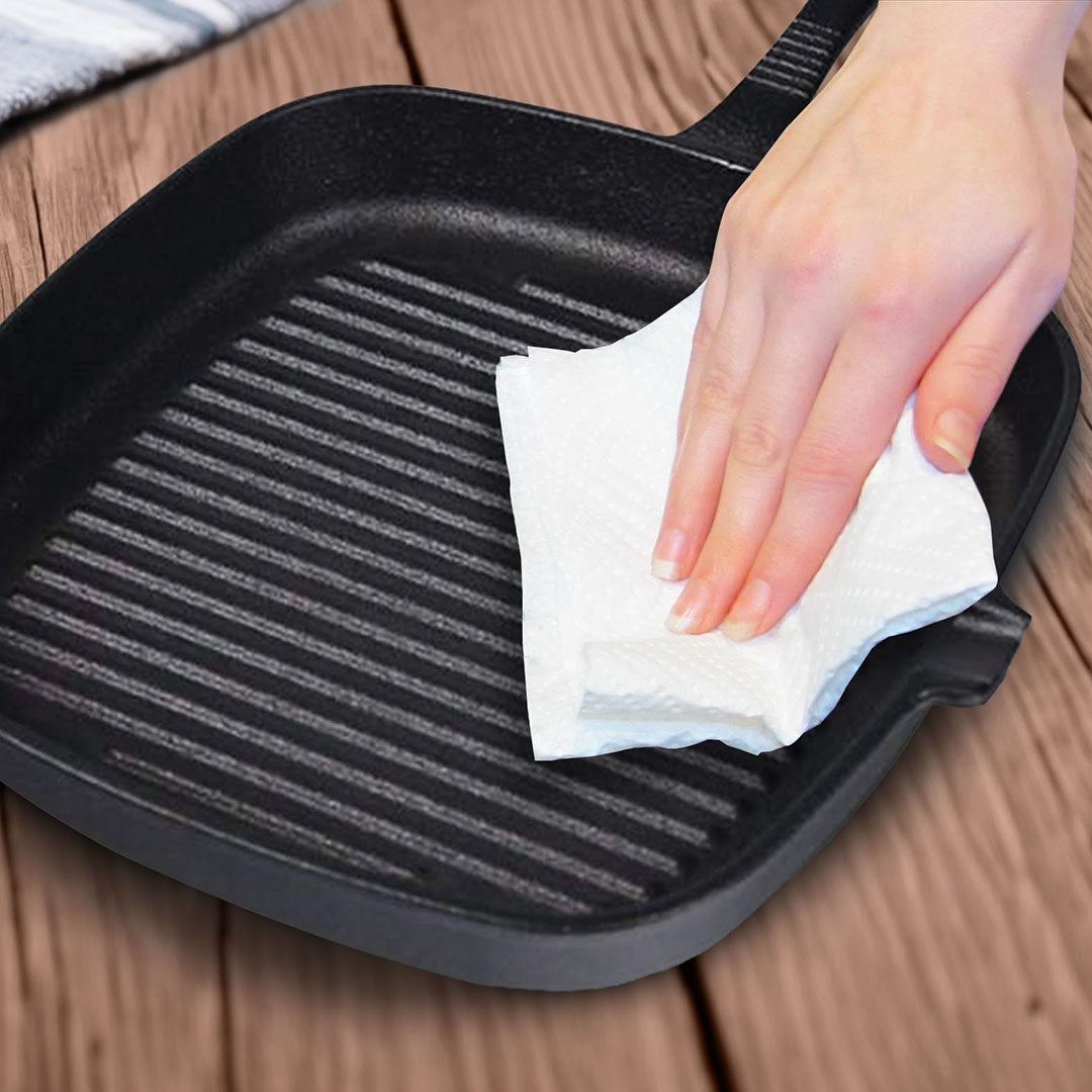 SOGA 23.5cm Square Ribbed Cast Iron Frying Pan Skillet Steak Sizzle Platter with Handle - Cafe Supply