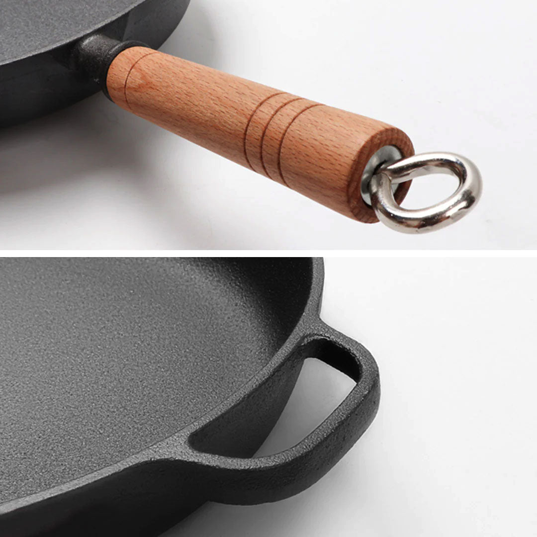 SOGA 2X 27cm Round Cast Iron Frying Pan Skillet Steak Sizzle Platter with Helper Handle - Cafe Supply