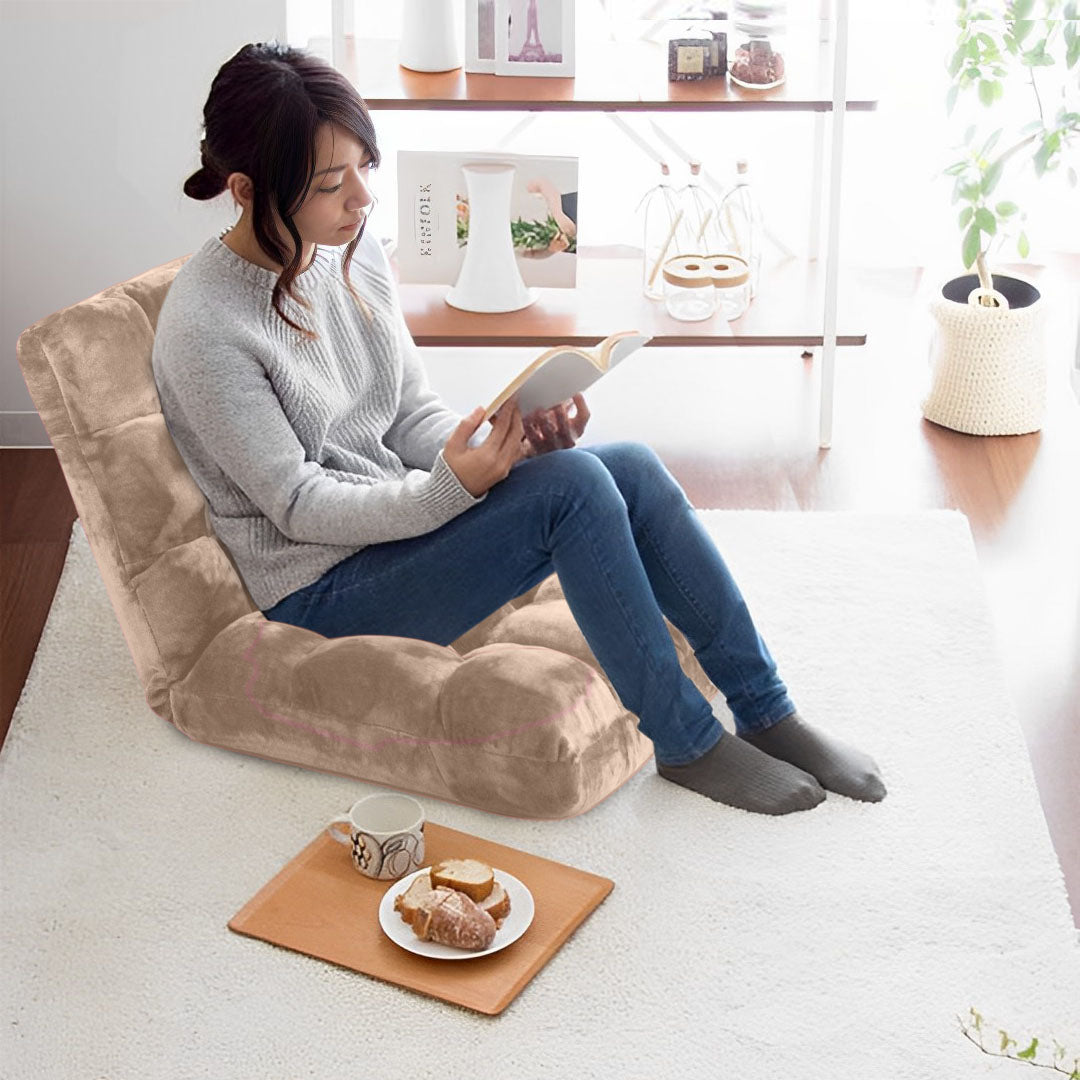SOGA 2X Floor Recliner Folding Lounge Sofa Futon Couch Folding Chair Cushion Light Apricot - Cafe Supply