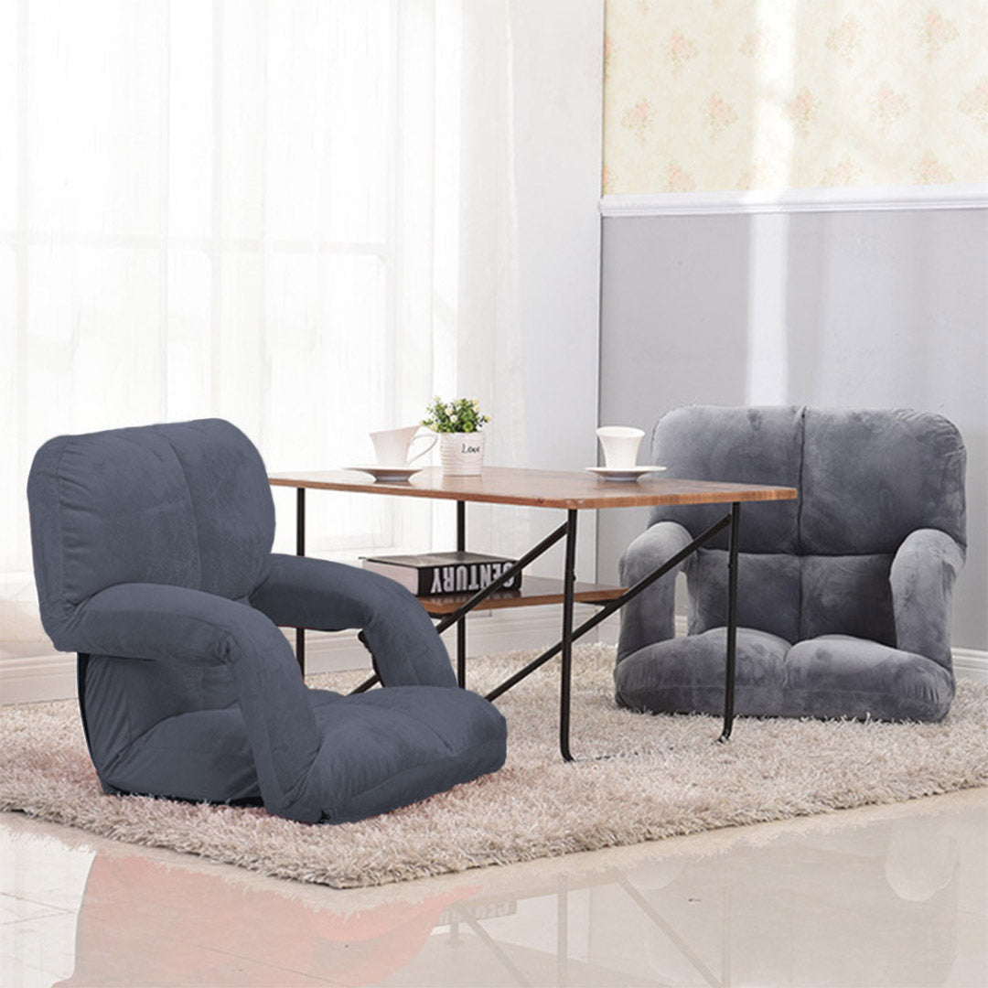 SOGA Foldable Lounge Cushion Adjustable Floor Lazy Recliner Chair with Armrest Grey - Cafe Supply