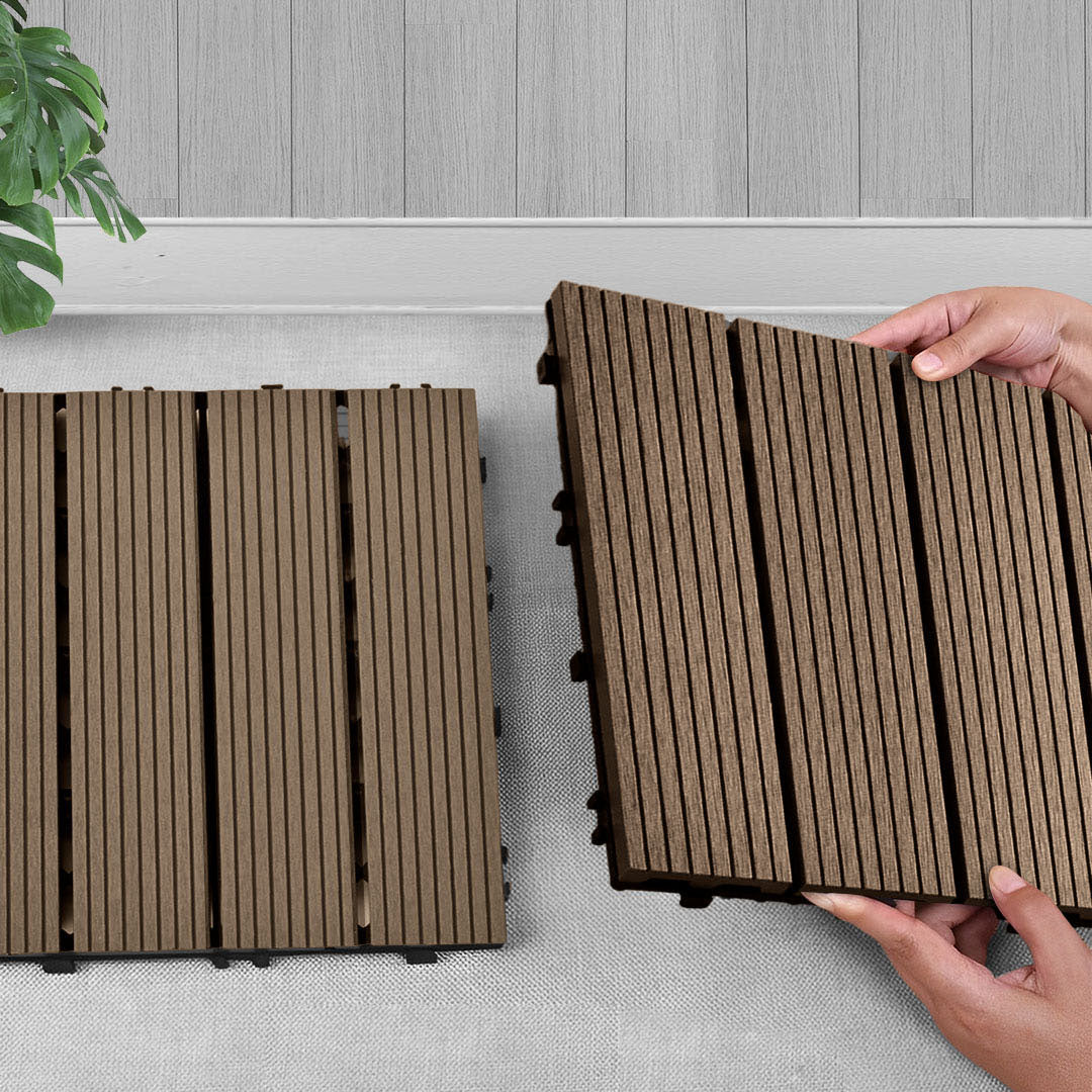 SOGA 11 pcs Dark Chocolate DIY Wooden Composite Decking Tiles Garden Outdoor Backyard Flooring Home Decor