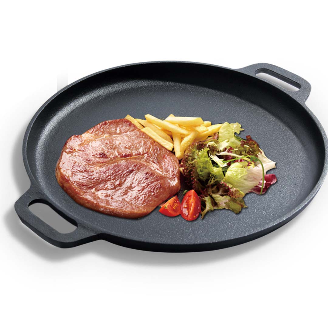 SOGA Cast Iron 35cm Frying Pan Skillet Coating Steak Sizzle Platter - Cafe Supply