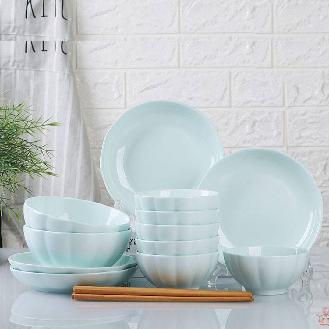 SOGA Light Blue Japanese Style Ceramic Dinnerware Crockery Soup Bowl Plate Server Kitchen Home Decor Set of 10 - Cafe Supply