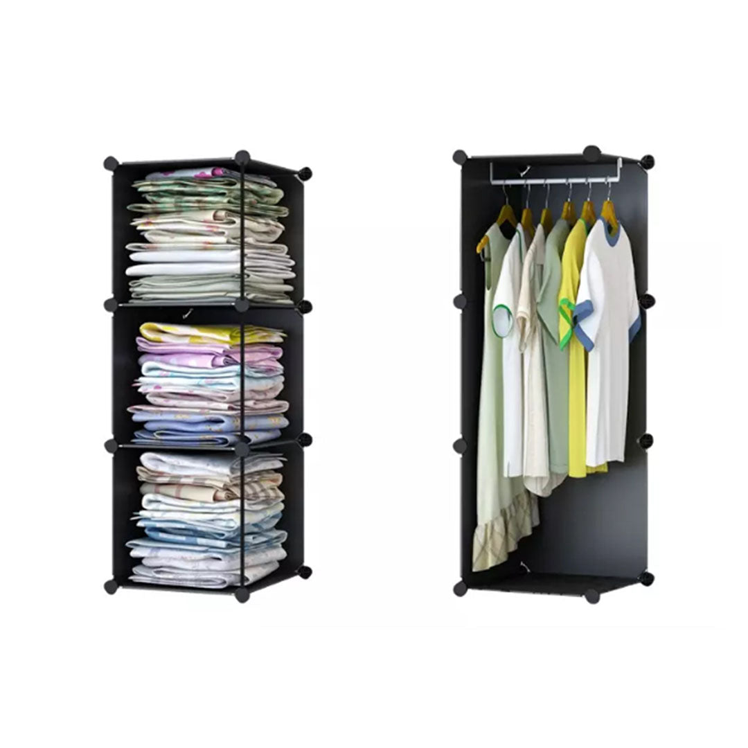 SOGA 10 Cubes Black Portable Wardrobe Divide-Grid Modular Storage Organiser Foldable Closet with Doors - Cafe Supply