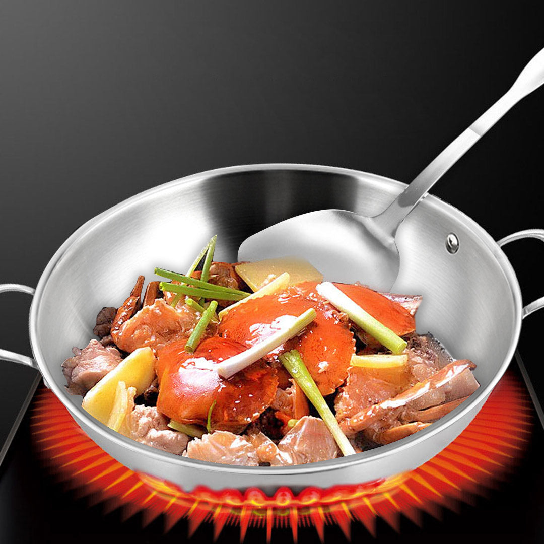 SOGA 2X 3-Ply 38cm Stainless Steel Double Handle Wok Frying Fry Pan Skillet with Lid - Cafe Supply