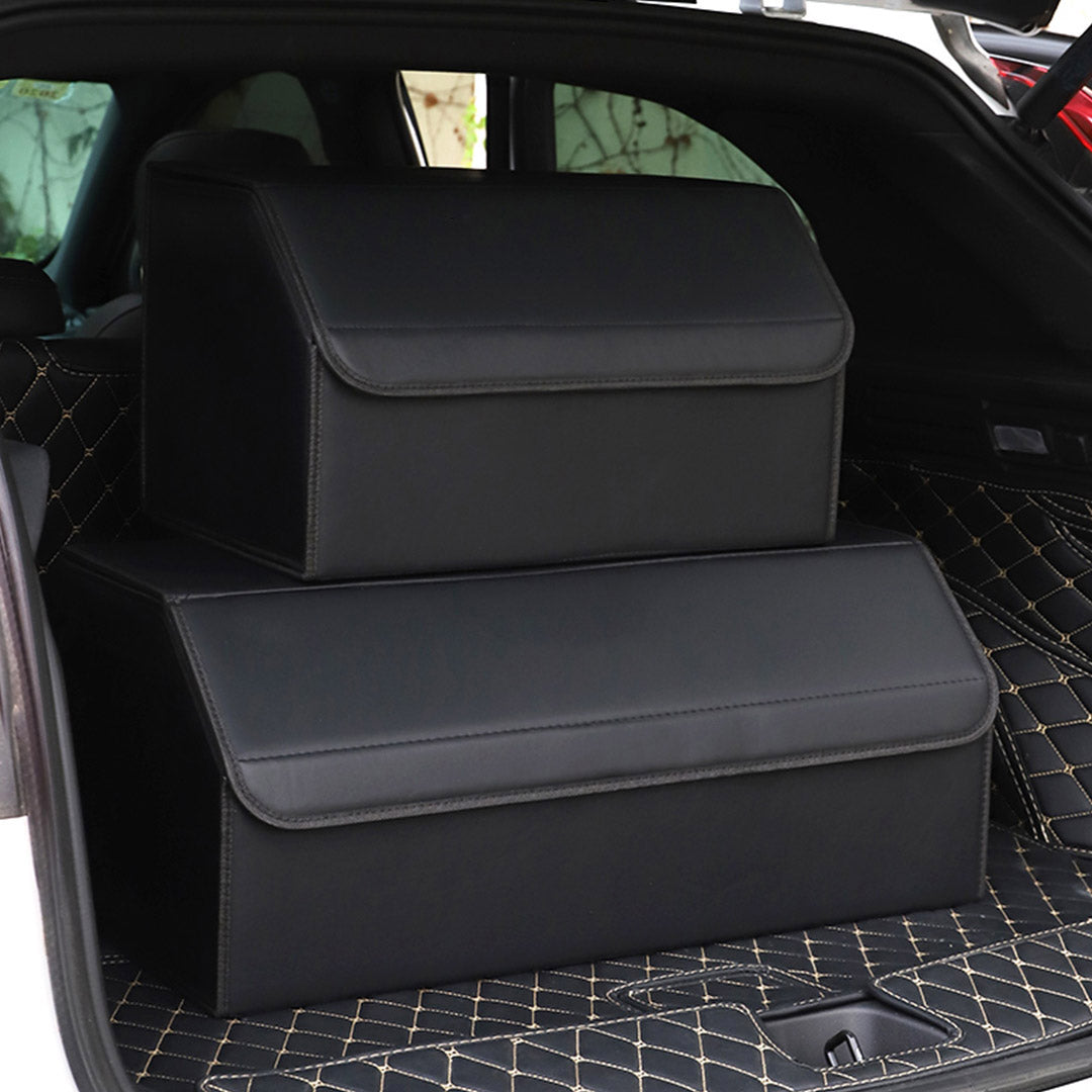 SOGA 2X Leather Car Boot Collapsible Foldable Trunk Cargo Organizer Portable Storage Box Black Large - Cafe Supply