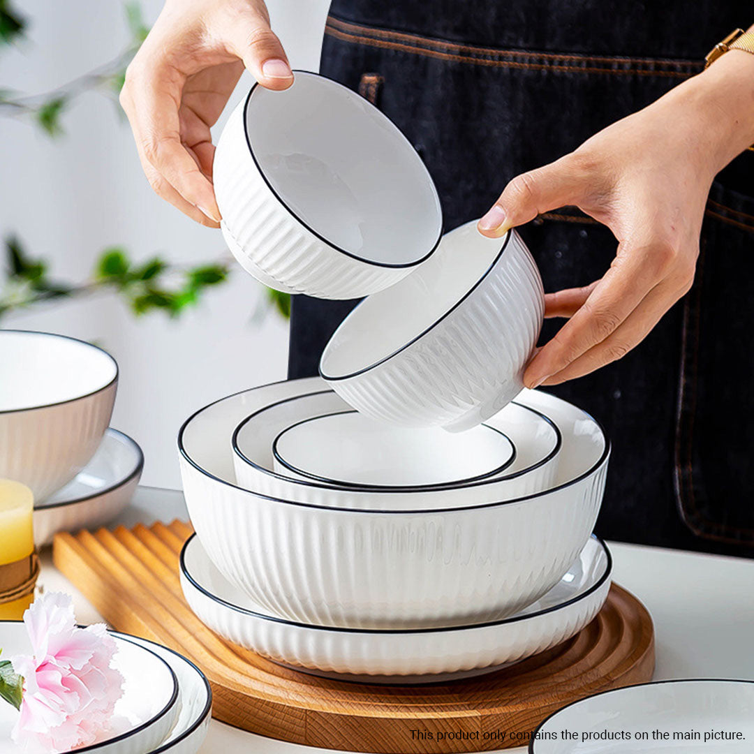 SOGA White Japanese Style Ceramic Dinnerware Crockery Soup Bowl Plate Server Kitchen Home Decor Set of 4 - Cafe Supply