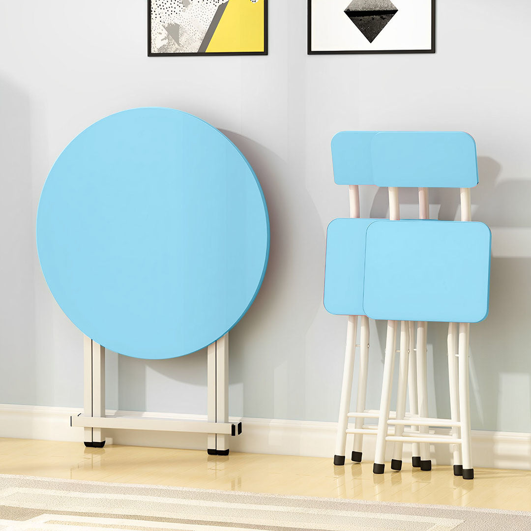 SOGA 2X  Blue Dining Table Portable Round Surface Space Saving Folding Desk Home Decor - Cafe Supply