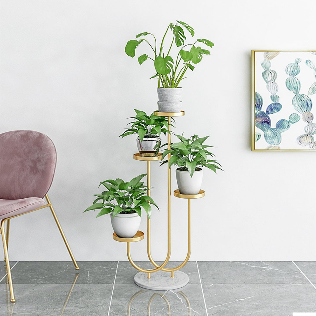 SOGA 2X U Shaped Plant Stand Round Flower Pot Tray Living Room Balcony Display Gold Metal Decorative Shelf - Cafe Supply
