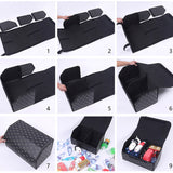 SOGA 4X Leather Car Boot Collapsible Foldable Trunk Cargo Organizer Portable Storage Box Black/Gold Stitch Medium - Cafe Supply
