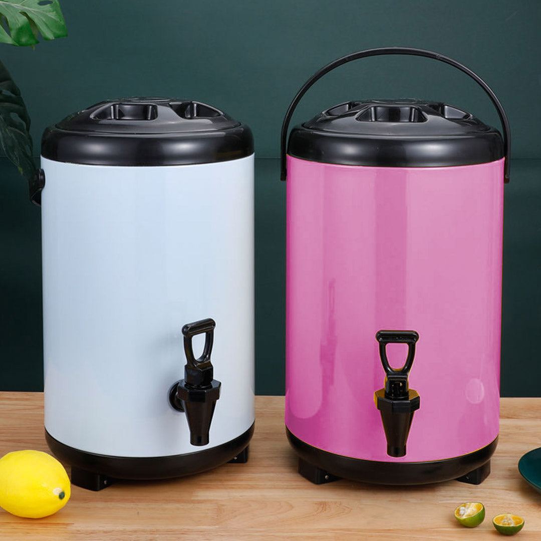 SOGA 4X 8L Stainless Steel Insulated Milk Tea Barrel Hot and Cold Beverage Dispenser Container with Faucet Pink - Cafe Supply