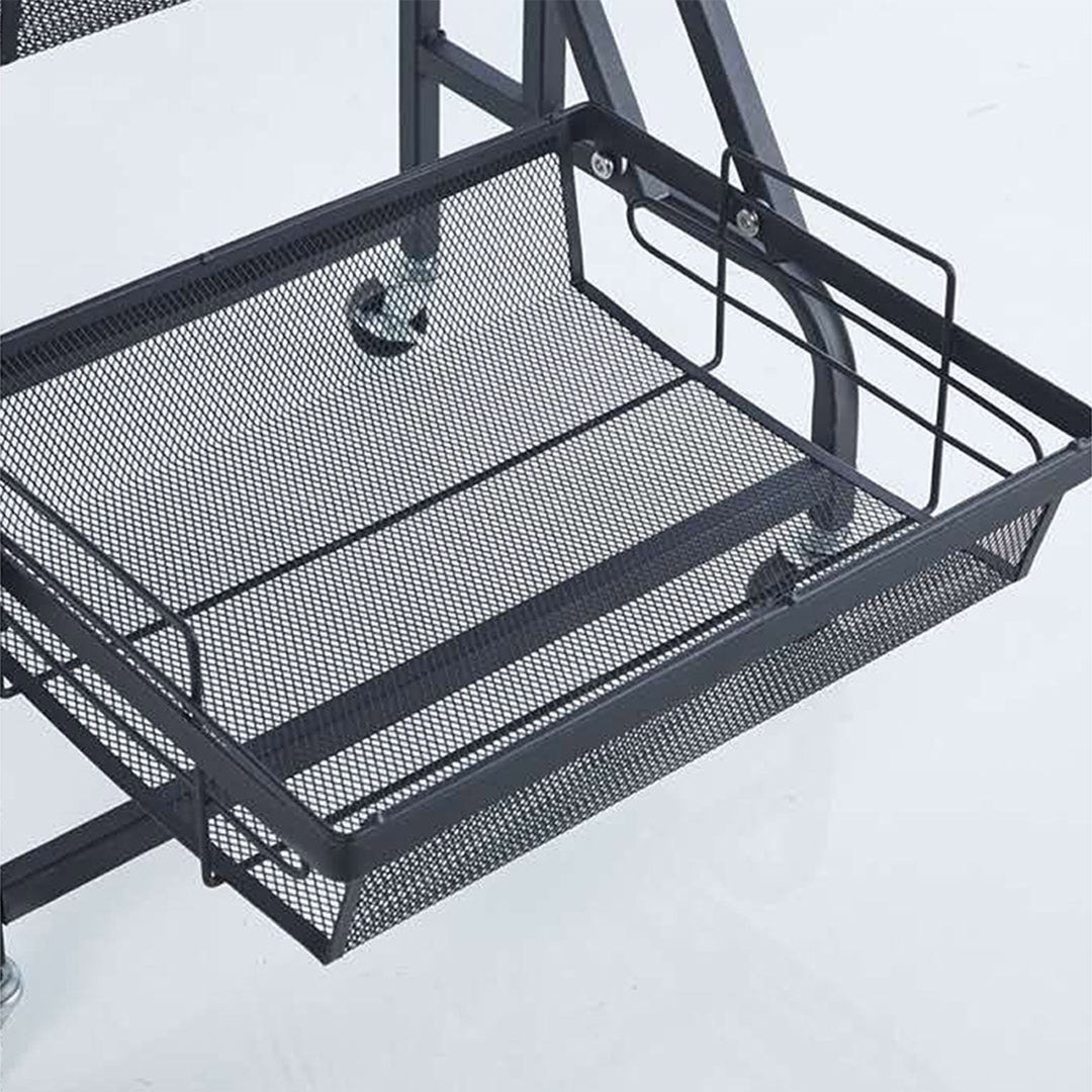 SOGA 2X 3 Tier Steel Black Adjustable Kitchen Cart Multi-Functional Shelves Portable Storage Organizer with Wheels - Cafe Supply