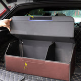 SOGA 2X Leather Car Boot Collapsible Foldable Trunk Cargo Organizer Portable Storage Box Coffee Medium - Cafe Supply