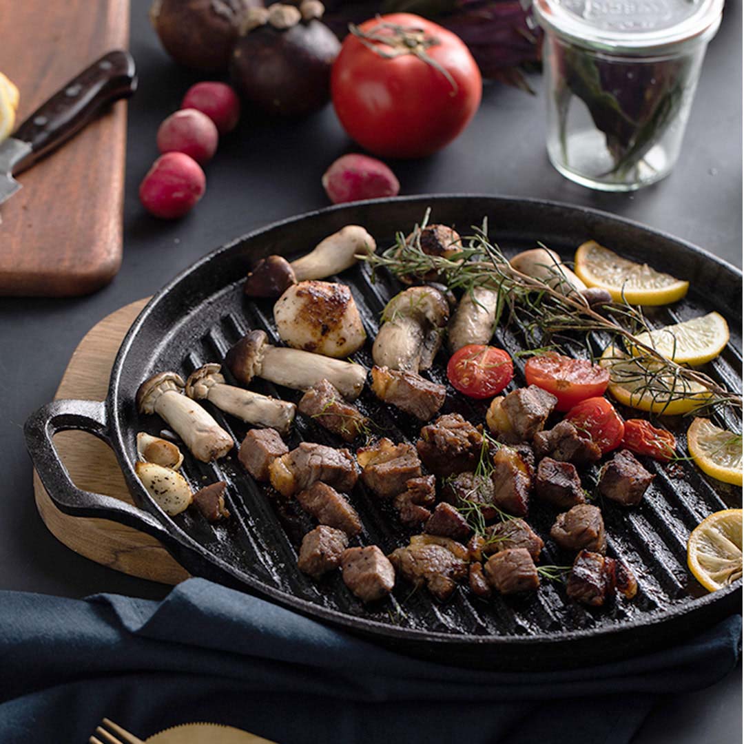 SOGA 30cm Ribbed Cast Iron Frying Pan Skillet Coating Steak Sizzle Platter - Cafe Supply