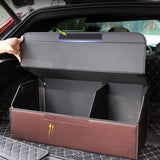 SOGA 2X Leather Car Boot Collapsible Foldable Trunk Cargo Organizer Portable Storage Box Coffee Large - Cafe Supply