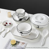 SOGA White Antler Printed Ceramic Dinnerware Set Crockery Soup Bowl Plate Server Kitchen Home Decor Set of 13 - Cafe Supply