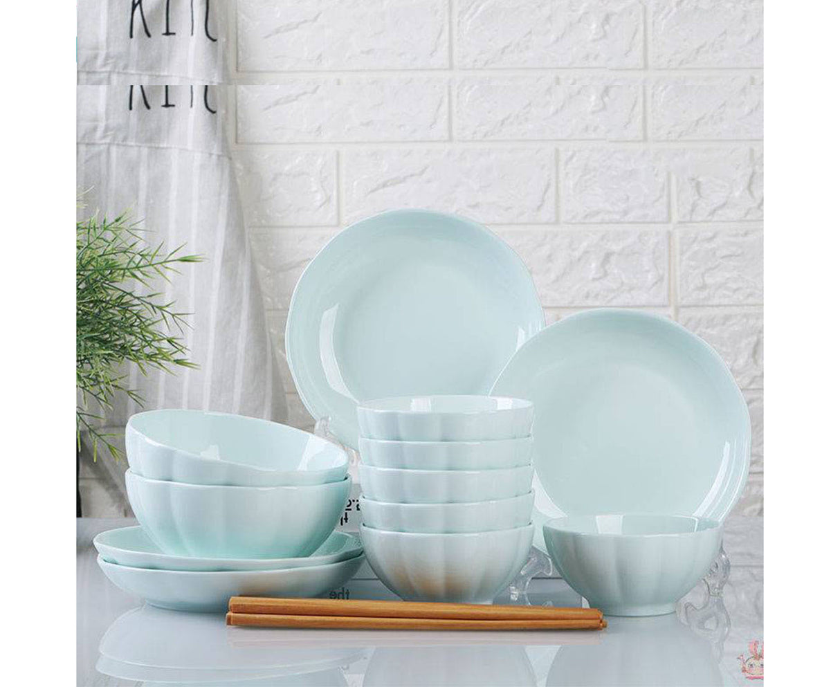 SOGA Light Blue Japanese Style Ceramic Dinnerware Crockery Soup Bowl Plate Server Kitchen Home Decor Set of 10 - Cafe Supply