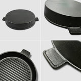 SOGA 26cm Round Ribbed Cast Iron Frying Pan Skillet Steak Sizzle Platter with Handle - Cafe Supply