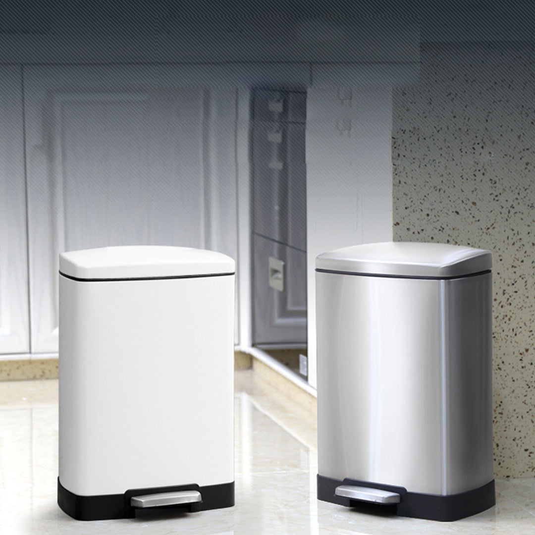 SOGA 2X Foot Pedal Stainless Steel Rubbish Recycling Garbage Waste Trash Bin Rectangular Shape 12L White - Cafe Supply