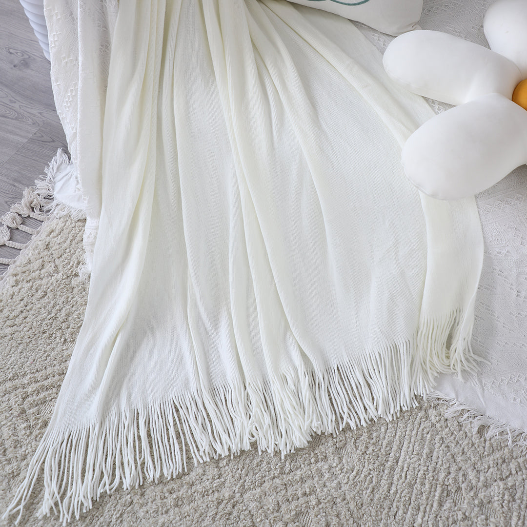 SOGA White Acrylic Knitted Throw Blanket Solid Fringed Warm Cozy Woven Cover Couch Bed Sofa Home Decor - Cafe Supply