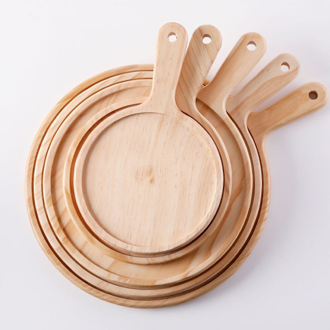 SOGA 2X 9 inch Round Premium Wooden Pine Food Serving Tray Charcuterie Board Paddle Home Decor - Cafe Supply