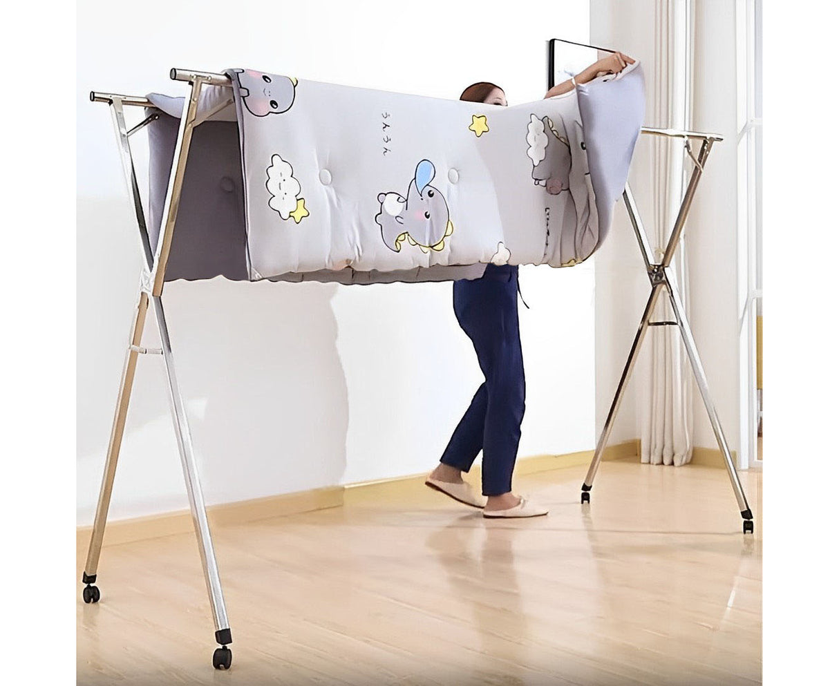 SOGA 2.0m Portable Standing Clothes Drying Rack Foldable Space-Saving Laundry Holder with Wheels - Cafe Supply