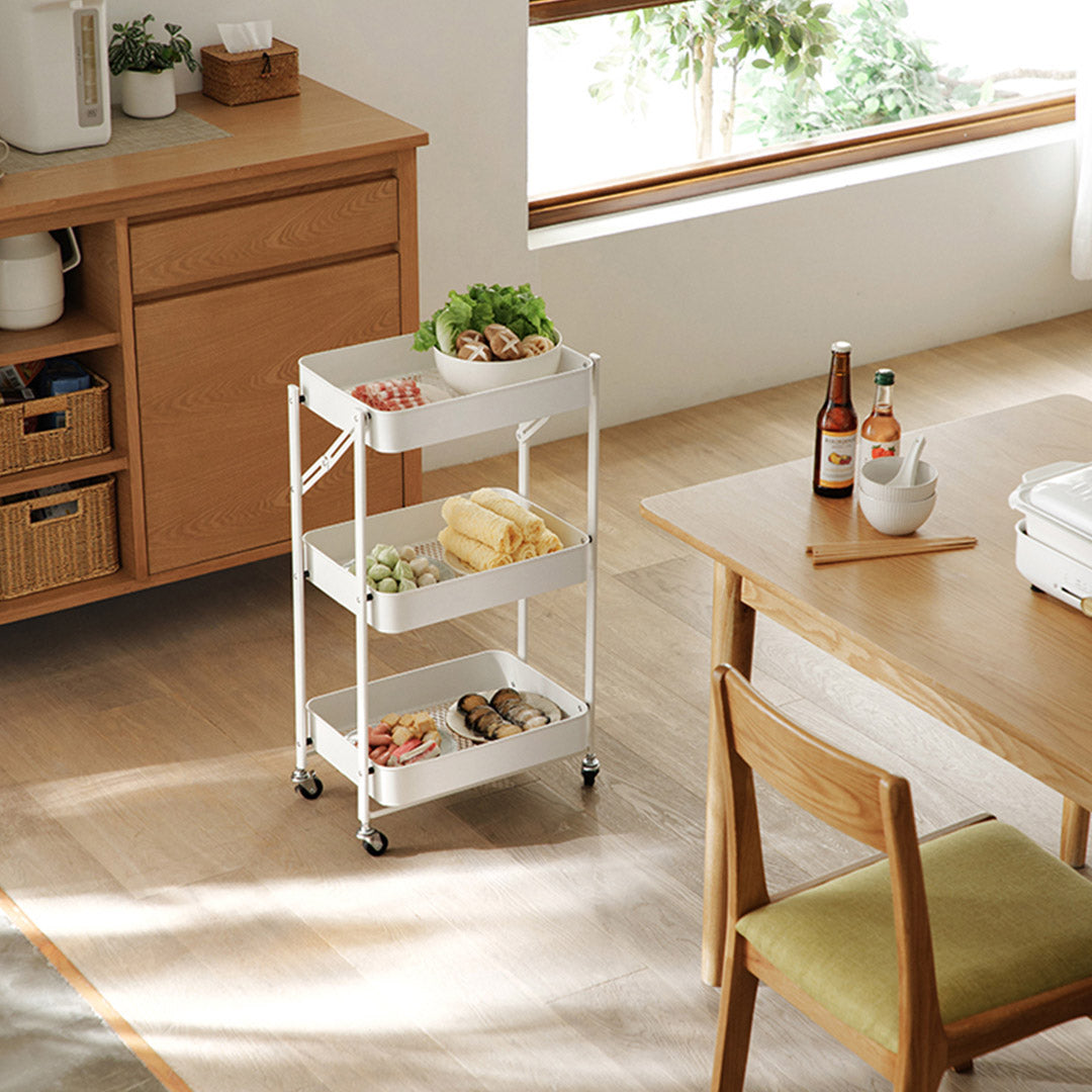 SOGA 3 Tier Steel White Foldable Kitchen Cart Multi-Functional Shelves Portable Storage Organizer with Wheels - Cafe Supply