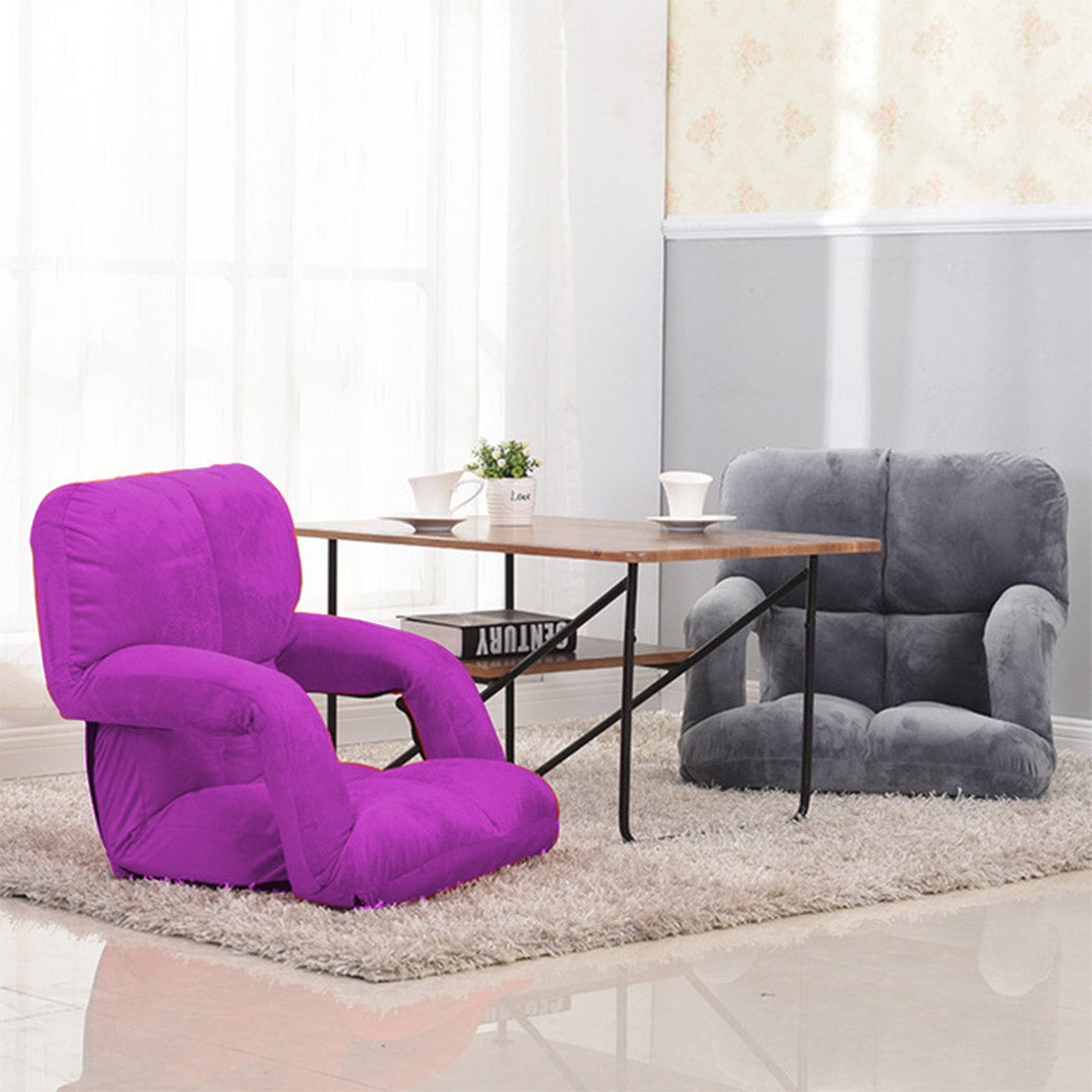 SOGA  Foldable Lounge Cushion Adjustable Floor Lazy Recliner Chair with Armrest Purple - Cafe Supply