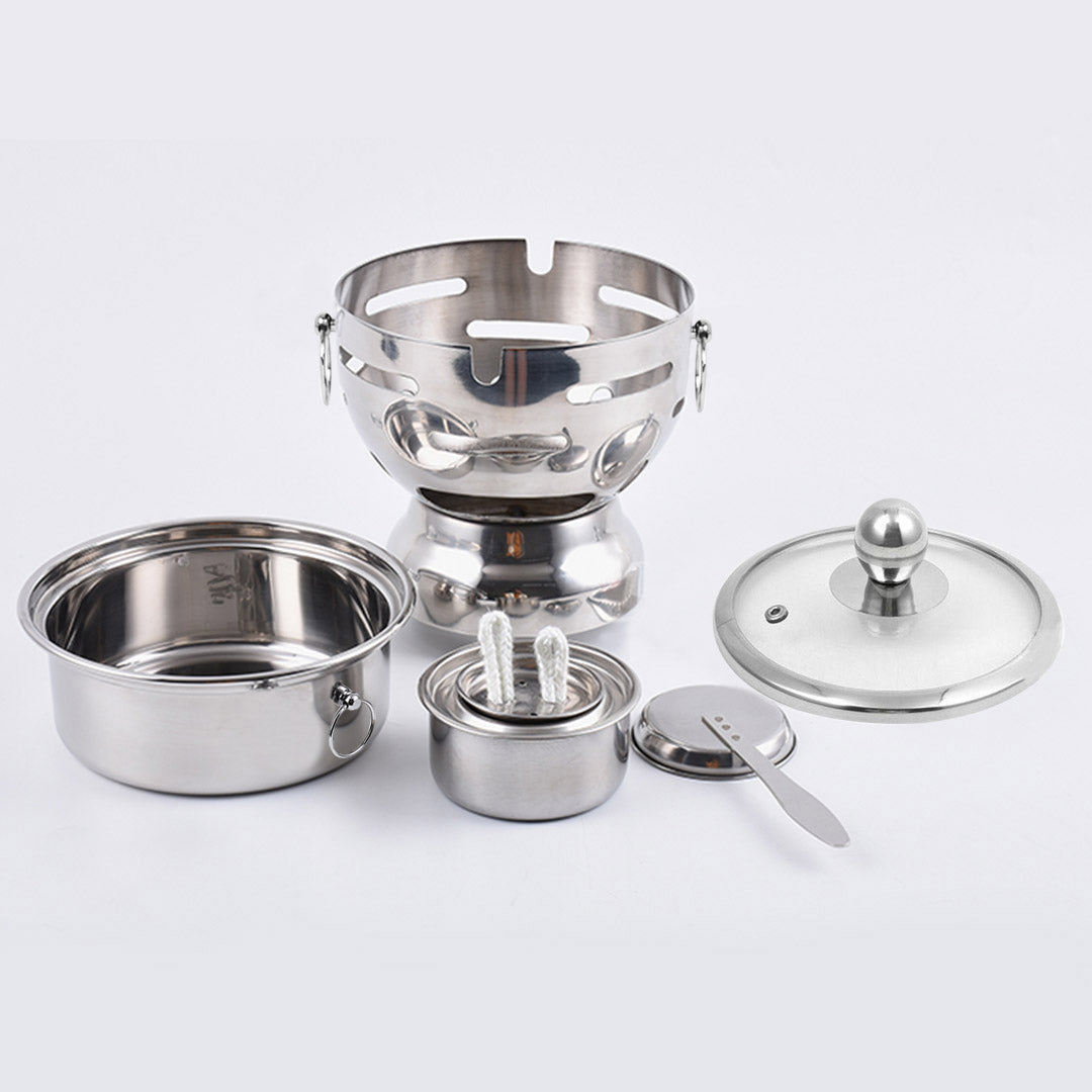 SOGA Stainless Steel Mini Asian Buffet Hot Pot Single Person Shabu Alcohol Stove Burner with Glass Lid - Cafe Supply