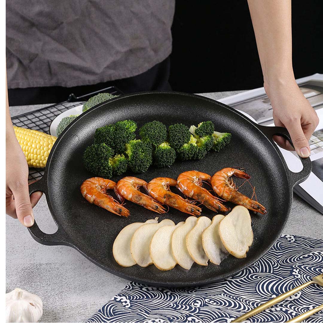 SOGA 2X Cast Iron 35cm Frying Pan Skillet Coating Steak Sizzle Platter - Cafe Supply