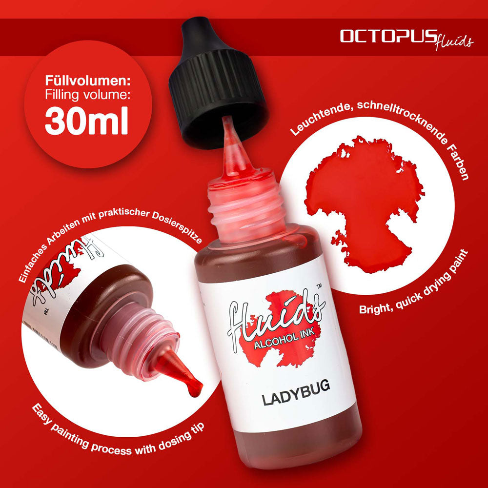 Octopus Fluids Alcohol Ink Ladybug Red 30ml - Cafe Supply