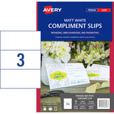 Avery Compliment Card Matt White Laser 210x99mm 3up 10 Sheets - Cafe Supply