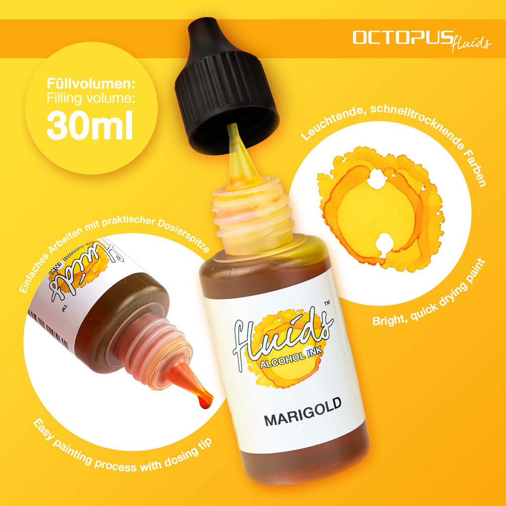 Octopus Fluids Alcohol Ink Marigold Yellow 30ml - Cafe Supply
