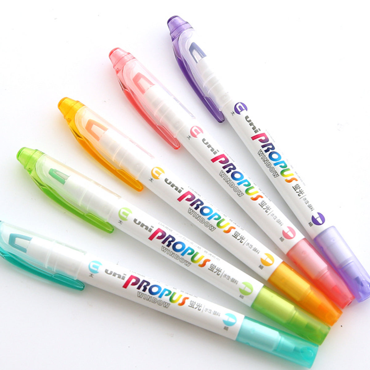 Uni Propus Window Double-Ended Highlighter 4.0mm/0.6mm Pastel 5 Pack - Cafe Supply