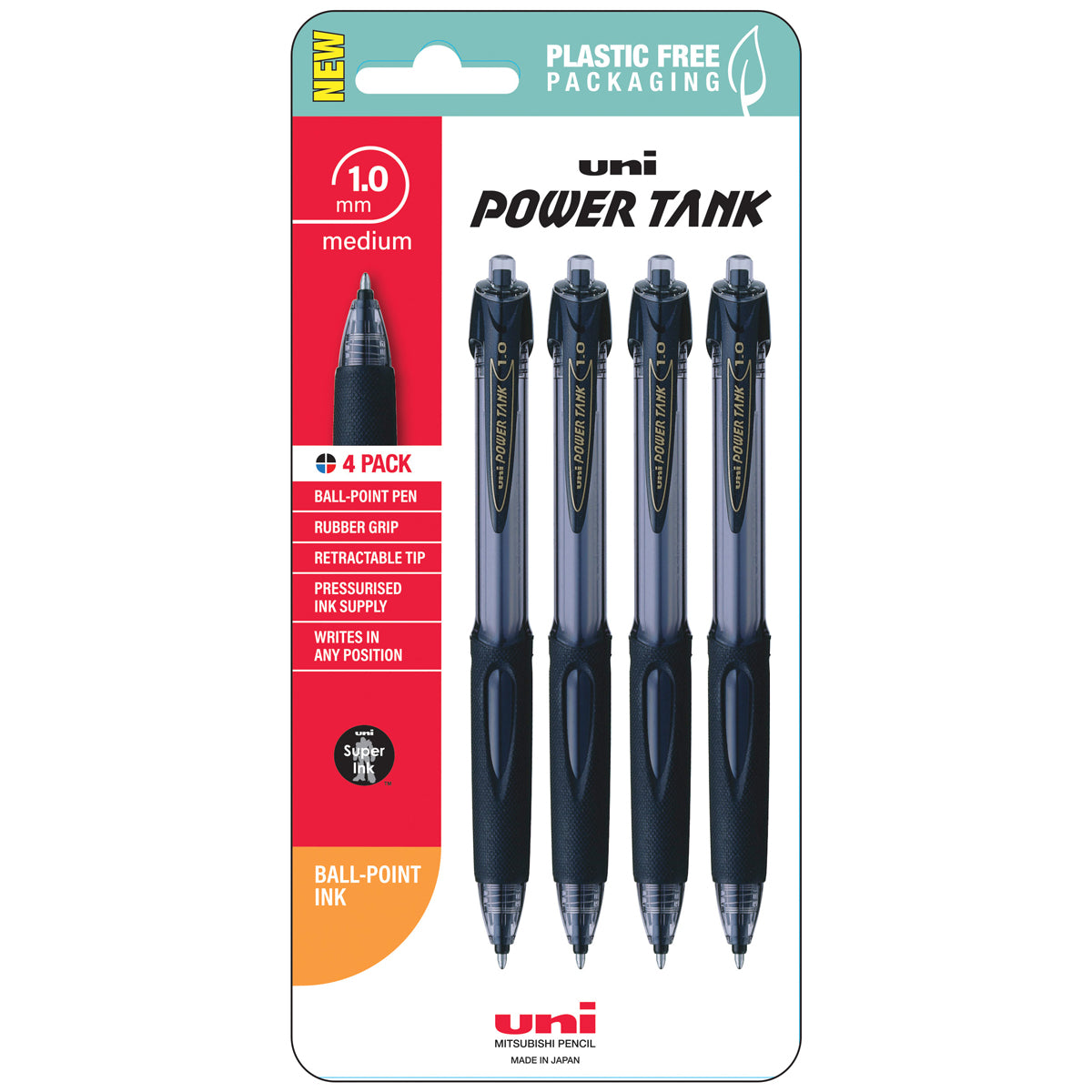 Uni PowerTank 1.0mm Retractable Black Hangsell Pk4 - Cafe Supply