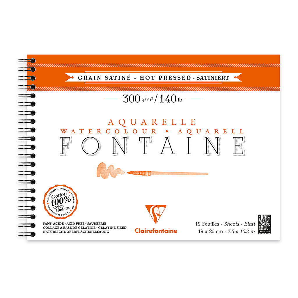 Fontaine Hot Press Spiral Pad 19x26cm 300g 12sh - Cafe Supply
