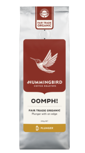 Hummingbird Oomph! Fair Trade Organic Fresh Plunger Grind Coffee 200g - Cafe Supply