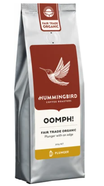 Hummingbird Oomph! Fair Trade Organic Fresh Plunger Grind Coffee 200g - Cafe Supply