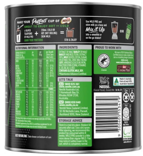 Nestle Milo Pro Chocolate Malt Powder Hot or Cold Drink Tin 700g - Cafe Supply