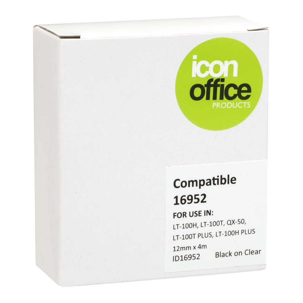 Icon Compatible Dymo LetraTag Tape 16952 12mmx4m Black on Clear - Cafe Supply
