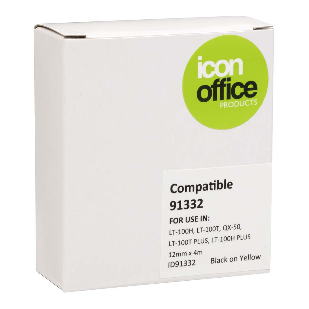 Icon Compatible Dymo LetraTag Tape 91332 12mmx4m Black on Yellow - Cafe Supply
