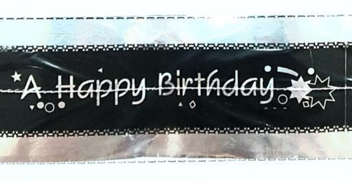 Cake Band Happy Birthday Black/Silver 63mm (7m) - Cafe Supply