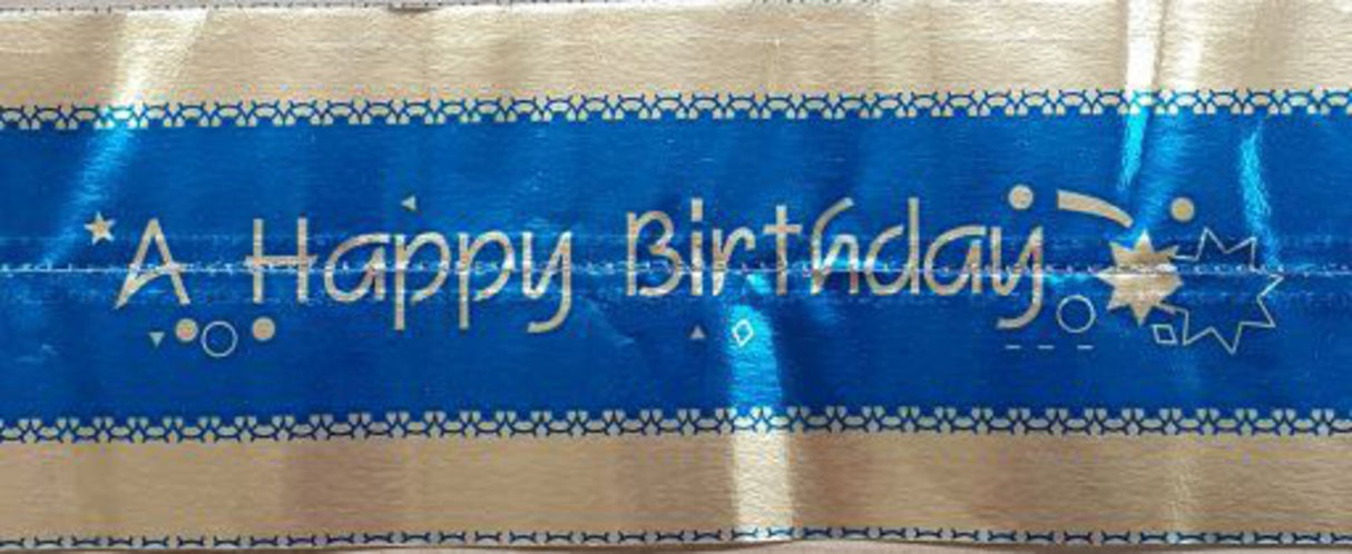 Cake Band Happy Birthday Blue/Silver 63mm (1m) - Cafe Supply