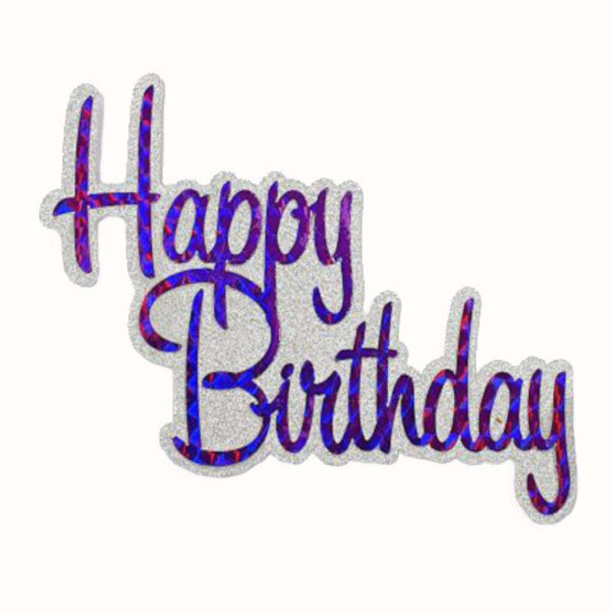 "Happy Birthday" Glitter Silver & Purple Cake Topper (Card 130x110mm)