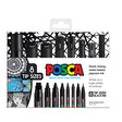 Uni Posca Marker Black Set Pack of 8 Tip Sizes - Cafe Supply