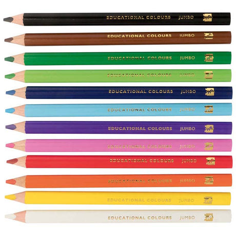 EC Triangular Jumbo Pencils Pack 12 Washable Assorted Colours With Sharpener - Cafe Supply