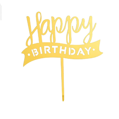 "Happy Birthday" Gold Ribbon Topper (Card 150x120mm) - Cafe Supply