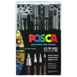 Uni Posca Marker Silver Set Pack of 4 Tip Sizes - Cafe Supply