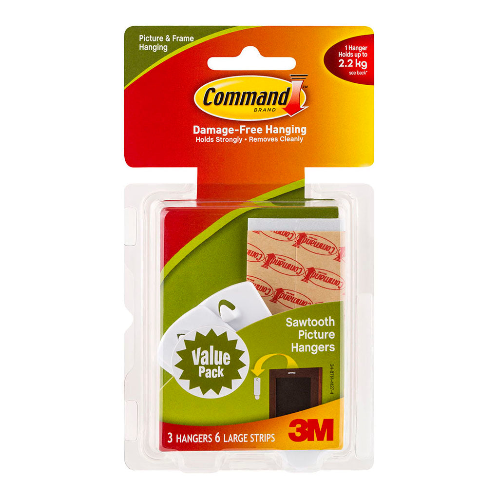 Command Sawtooth Picture Hanger 17042 White, Pack of 3 - Cafe Supply
